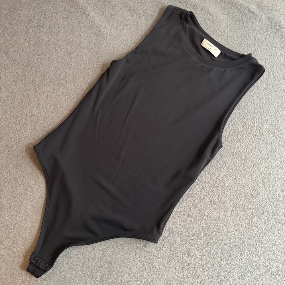 Babaton Contour Rib Muscle Bodysuit Womens M Aritzia Black Minimalist Staple